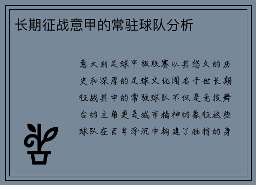 长期征战意甲的常驻球队分析