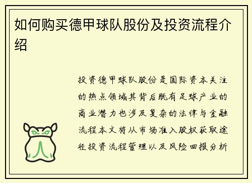 如何购买德甲球队股份及投资流程介绍